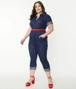 Rompers & Jumpsuits Unique Vintage Plus Size Blue Denim Bold Moment Jumpsuit