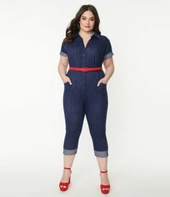 Rompers & Jumpsuits Unique Vintage Plus Size Blue Denim Bold Moment Jumpsuit