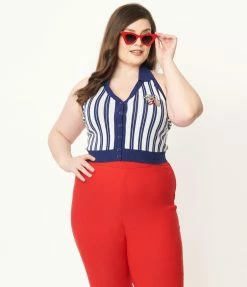 Fan Flair Popeye X Unique Vintage Plus Size Blue Striped Sweethaven Sweater