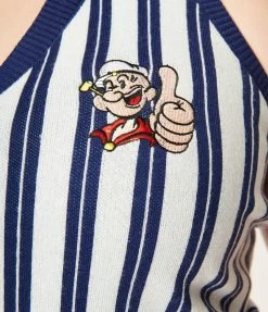 Fan Flair Popeye X Unique Vintage Plus Size Blue Striped Sweethaven Sweater