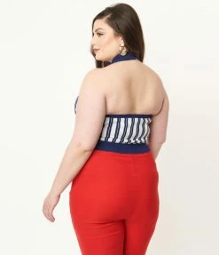 Fan Flair Popeye X Unique Vintage Plus Size Blue Striped Sweethaven Sweater