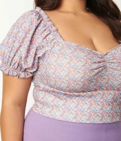 Unique Vintage Plus Size Calico Floral Print Whimsy Crop Top