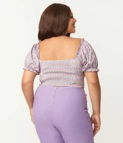 Unique Vintage Plus Size Calico Floral Print Whimsy Crop Top