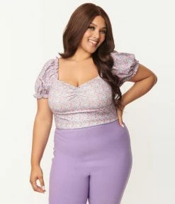 Unique Vintage Plus Size Calico Floral Print Whimsy Crop Top