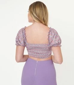 Unique Vintage Calico Floral Print Whimsy Crop Top