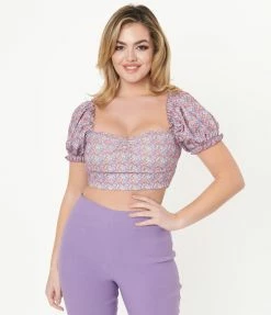 Unique Vintage Calico Floral Print Whimsy Crop Top