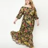 Unique Vintage Plus Size Black & Yellow Floral Print Sweet Escape Maxi Dress Sale