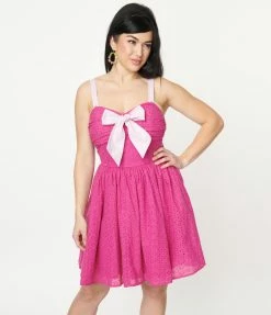 Unique Vintage Fuchsia Eyelet Golightly Flare Dress