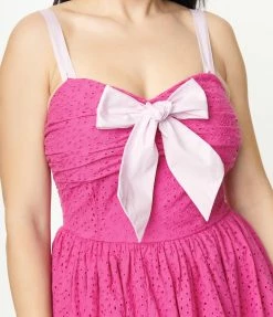 Unique Vintage Fuchsia Eyelet Golightly Flare Dress