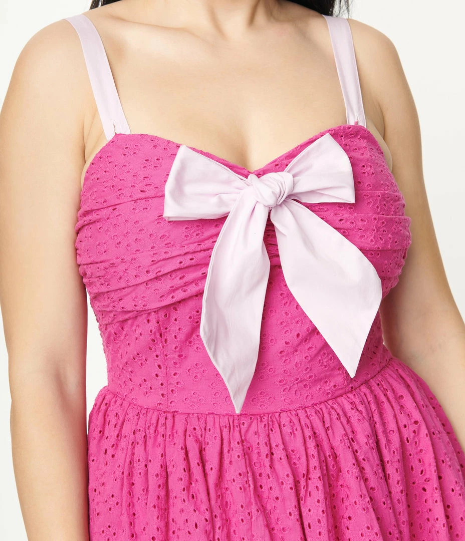 Unique Vintage Fuchsia Eyelet Golightly Flare Dress