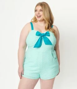 Unique Vintage Plus Size Aruba Blue Eyelet Rae Romper