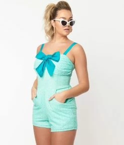 Unique Vintage Aruba Blue Eyelet Rae Romper