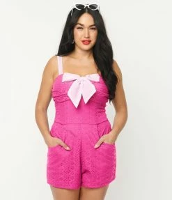 Sale Unique Vintage Fuchsia Eyelet Rae Romper