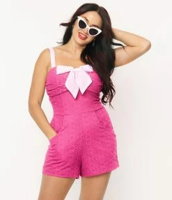Sale Unique Vintage Fuchsia Eyelet Rae Romper