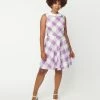 Unique Vintage Lavender & White Gingham Flare Skirt Sale