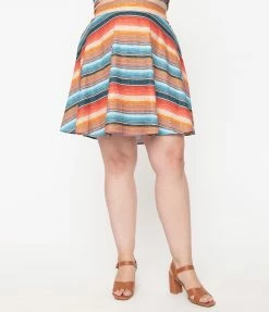 Unique Vintage Plus Size Serape Stripe Briella Flare Skirt Sale