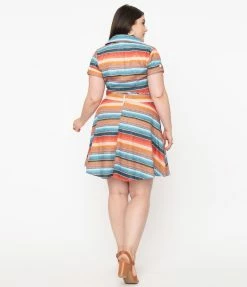 Unique Vintage Plus Size Serape Stripe Briella Flare Skirt Sale