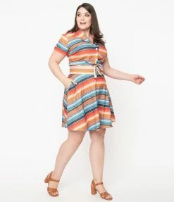 Unique Vintage Plus Size Serape Stripe Briella Flare Skirt Sale
