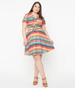 Unique Vintage Plus Size Serape Stripe Briella Flare Skirt Sale
