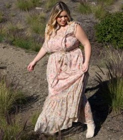 Sale Unique Vintage Plus Size Pink & Pastel Floral Print Beauty Queen Maxi Dress