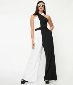 Smak Parlour Black & White Colorblock Draped Darling Jumpsuit Sale