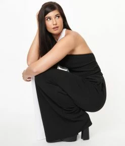 Smak Parlour Black & White Colorblock Draped Darling Jumpsuit Sale