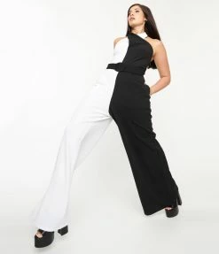 Smak Parlour Black & White Colorblock Draped Darling Jumpsuit Sale