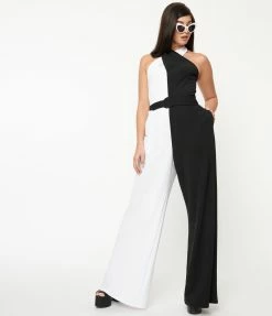 Smak Parlour Black & White Colorblock Draped Darling Jumpsuit Sale