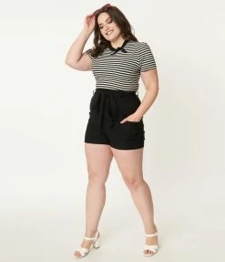 Unique Vintage Plus Size Black High Waist Tied & True Shorts Clothing