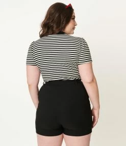 Unique Vintage Plus Size Black High Waist Tied & True Shorts Clothing