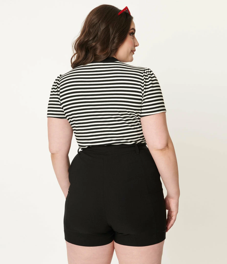 Unique Vintage Plus Size Black High Waist Tied & True Shorts Clothing