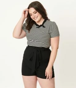 Unique Vintage Plus Size Black High Waist Tied & True Shorts Clothing