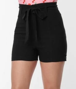Clothing Unique Vintage Black High Waist Tied & True Shorts