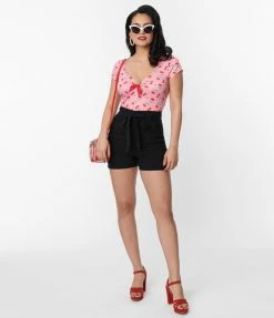 Clothing Unique Vintage Black High Waist Tied & True Shorts