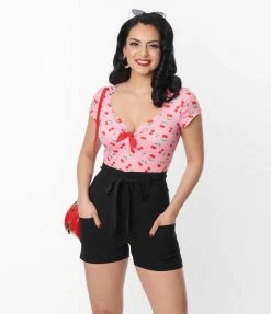 Clothing Unique Vintage Black High Waist Tied & True Shorts