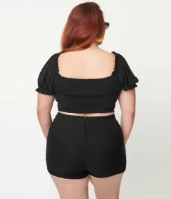 Sale Unique Vintage Plus Size Black Easy Breezy Shorts