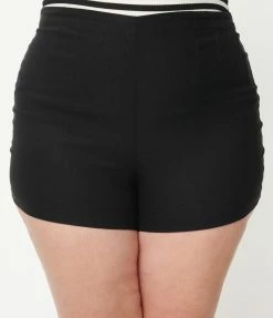 Sale Unique Vintage Plus Size Black Easy Breezy Shorts