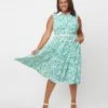 Unique Vintage Plus Size Green & White Paisley Floral Darlene Swing Dress