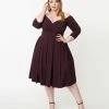 Unique Vintage Plus Size Eggplant Marceline Swing Dress