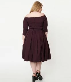 Unique Vintage Plus Size Eggplant Marceline Swing Dress