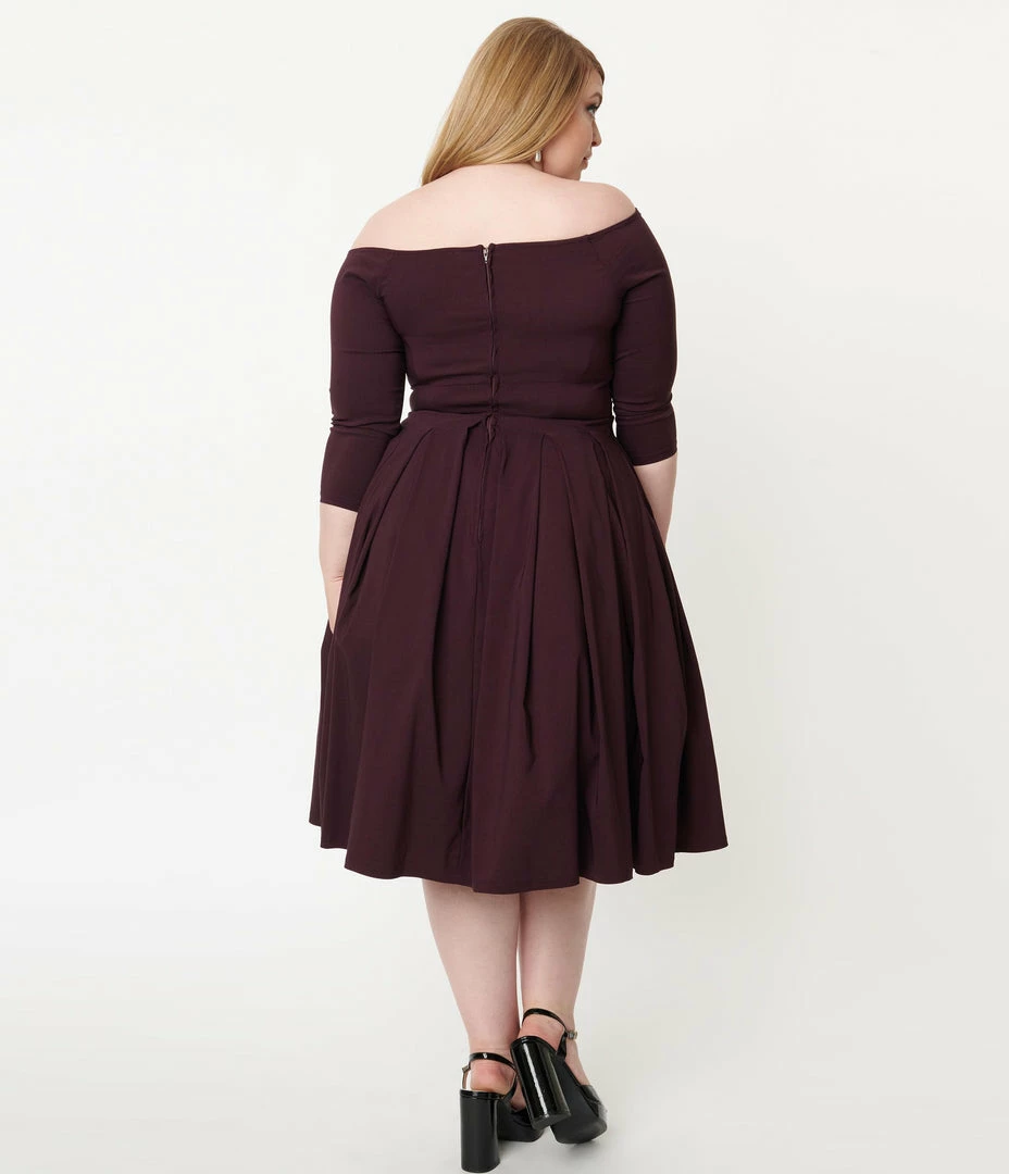 Unique Vintage Plus Size Eggplant Marceline Swing Dress