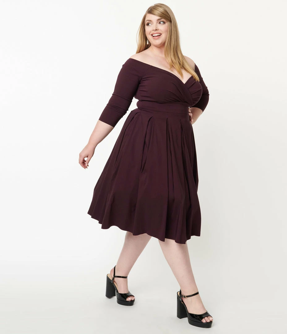 Unique Vintage Plus Size Eggplant Marceline Swing Dress