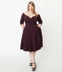 Unique Vintage Plus Size Eggplant Marceline Swing Dress