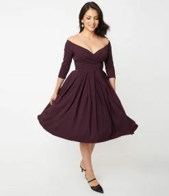 Unique Vintage Eggplant Marceline Swing Dress Clothing