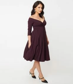 Unique Vintage Eggplant Marceline Swing Dress Clothing