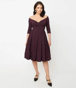 Unique Vintage Eggplant Marceline Swing Dress Clothing