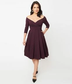 Unique Vintage Eggplant Marceline Swing Dress Clothing