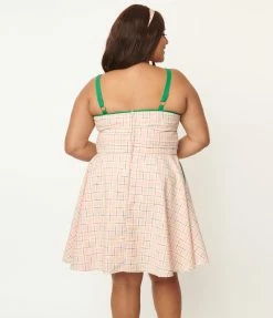 Sale Unique Vintage Plus Size Pink Plaid & Rainbow Follow Your Heart Fit & Flare Dress