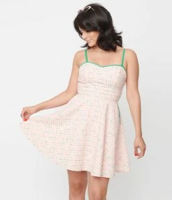 Unique Vintage Pink Plaid & Rainbow Follow Your Heart Fit & Flare Dress Sale