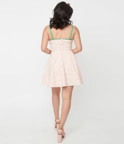 Unique Vintage Pink Plaid & Rainbow Follow Your Heart Fit & Flare Dress Sale